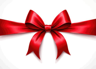 Red Satin Ribbon Bow on White Background 
