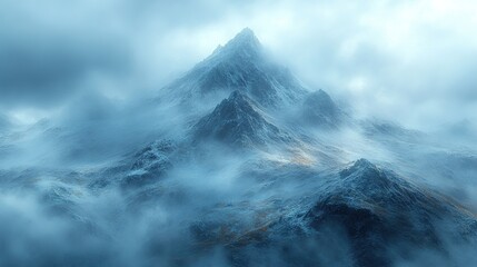 Fototapeta premium Misty Mountain Landscape with Layered Ridges and Valleys