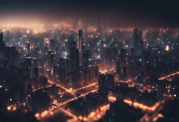 Obraz premium Night city Cyber punk landscape concept Light glowing on dark scene Night life Technology network fo