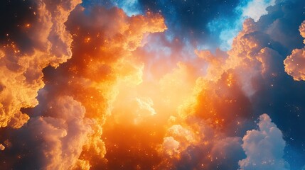 Obraz premium A dramatic sky with vibrant orange and blue clouds