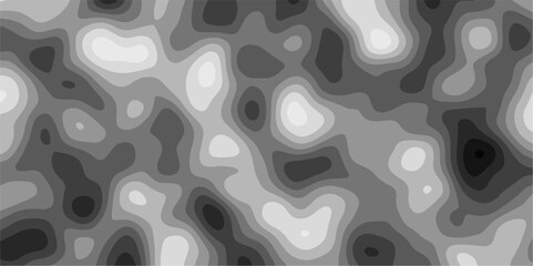 Gray Stylized Bokeh Effect Topographic Contour Scheme and Terrain on old paper. Geographic mountain terrain. Contour map background. Cartographic Weave with seamless striped patterns and wavy edges