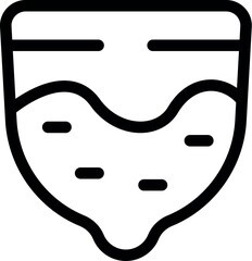 Simple bold line icon of a menstrual cup containing blood, representing a sustainable option for feminine hygiene