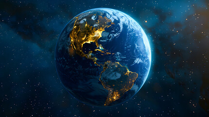 Obraz premium Satellite view of Earth globe from space, city lights by night, East Asia China map