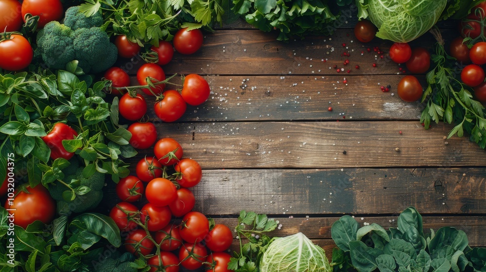 Wall mural Freshly harvested tomatoes and basil arranged near a sunlit window in a cozy kitchen garden