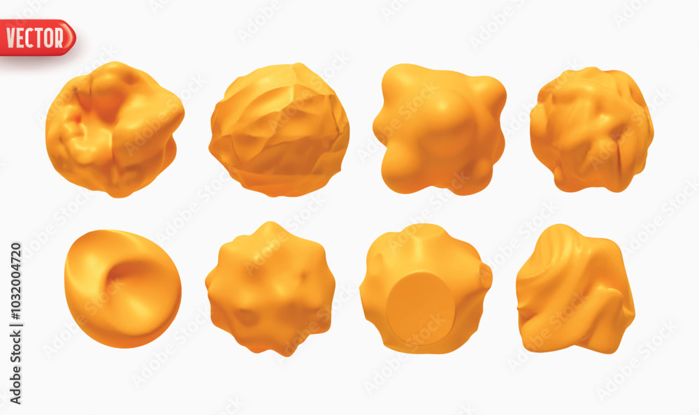 Poster set of metaball shapes of objects realistic 3d design. collection meteorites asteroids comet round b