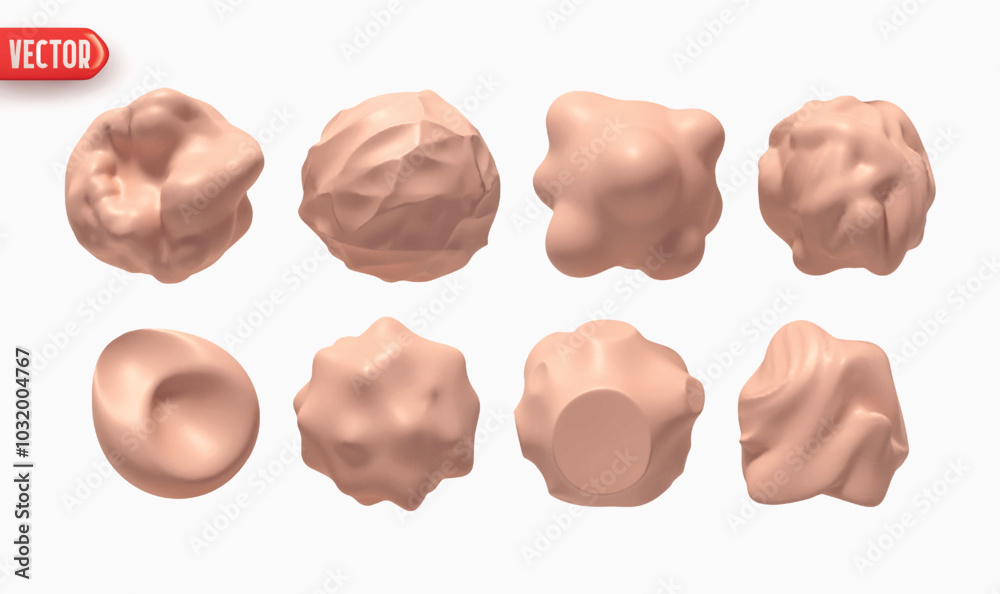 Poster set of metaball shapes of objects realistic 3d design. collection meteorites asteroids comet round b