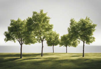 Fototapeta premium Set of few middle summer street young trees isolated on a white background perfectly cutout
