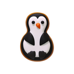 Christmas realistic 3d gingerbread cookies shape of cute penguin. Xmas food sweets baking isolated on white background. vector illustration