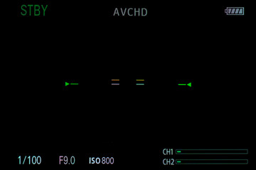 Camera recording screen overlay with alpha channel. Dslr camera frame viewfinder, screen of video recorder digital display with multiple settings and timer. 4K camcorder interface for video cameras