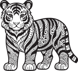 simple tiger coloring pages black and white