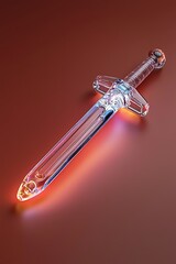 Fototapeta premium A stunning crystal sword featuring an illuminated blade and handle, perfect for fantasy-themed displays or modern art collections, showcasing elegance and craftsmanship.