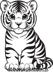simple tiger coloring pages black and white