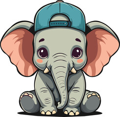 Vector illustration cute elephant in cap on white background