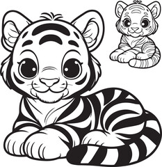 simple tiger coloring pages black and white