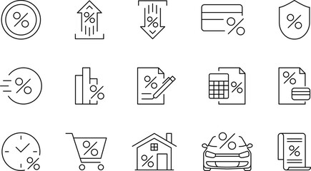 Loan Related and Investment Line Vector Icon. Investment, Percentage, Interest Rate.