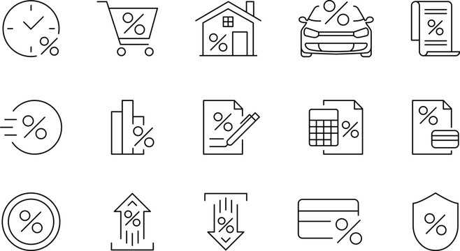 Loan Related and Investment Line Vector Icon. Investment, Percentage, Interest Rate.