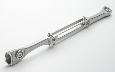 Obraz premium A shiny, silver mechanical component displayed on a white background showcasing its intricate design and engineering quality