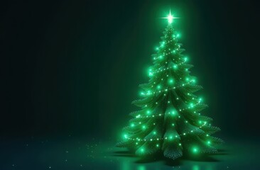 Christmas tree, with colorful ornaments and twinkling green lights