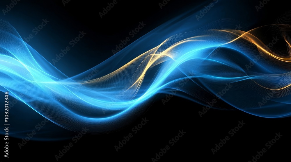 Canvas Prints abstract blue and gold waves of energy flowing dynamically across a black background