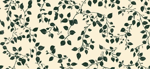 Seamless leaf pattern. Elegant grey green leaf background. Luxurious botanical texture