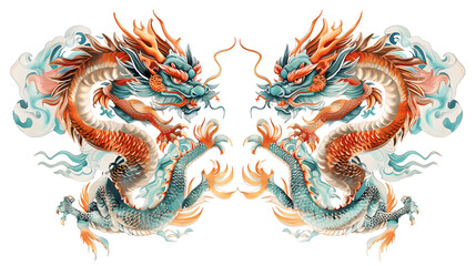 Obraz premium A vibrant illustration of a Japanese dragon perfect for representing cultural symbols and ancient art on white background.