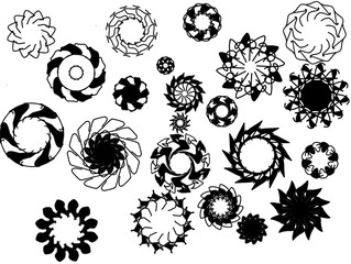 Abstract symmetrical circles. Part of the pattern elements is painted in black.