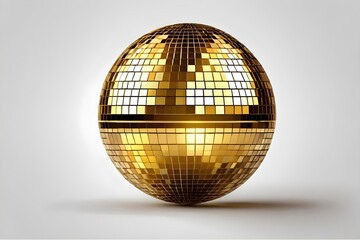 golden disco ball on white background