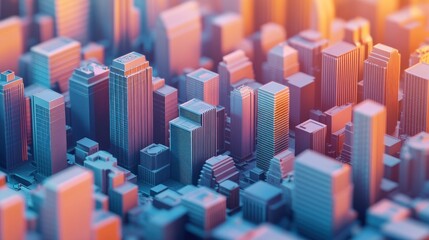 Abstract Cityscape with  Geometric Buildings and Sunset Hues