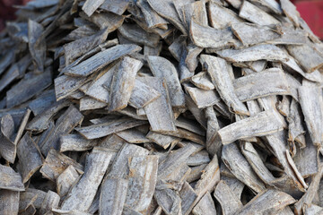 Pile of dried fish at street market in india	
