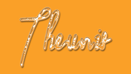 3D Thick Transparent Liquid text effect of name Theunis on Yellow Background.