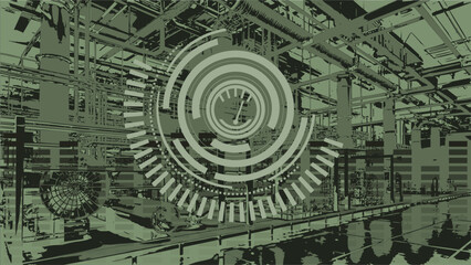 Abstrakte Vektor Darstellung Industrie Anlagen - Produktion und Herstellung mit Rohrleitungen und Maschinen - Analyse und Auswertung Energie
