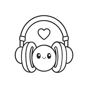 cute headphones with heart outline clip art preview