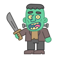 Monster holds knife and smiles