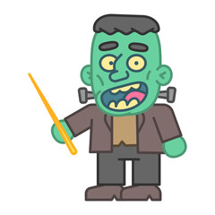 Monster holds pointer and smiles