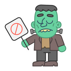 Monster holds no sign and smiles