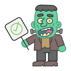 Monster holds yes sign and smiles