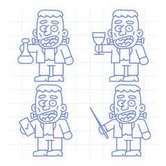 Set doodle character monster holding various objects part two