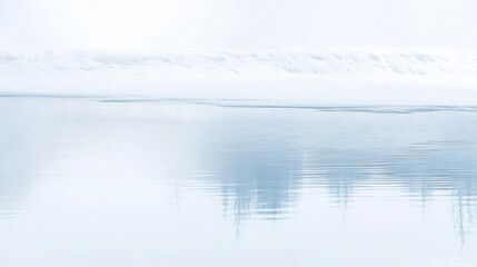 Naklejka premium Serene Mirrored Landscape: Tranquil Lake Reflects the Horizon