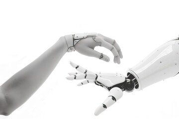 Human and robot hands reaching for a touch, interaction concept