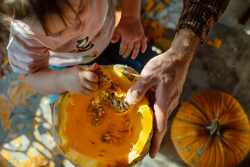 Fun time at home atmosphere, halloween decoration craft pumpkin carving, Generative AI