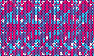 Knit woolen seamless jacquard ornament texture. Fabric color tracery background