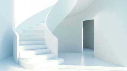 Obraz premium Modern Minimalist White Staircase and Doorway in Contemporary Interior Design
