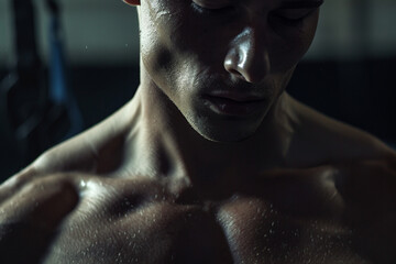 Obraz premium Focused motivated persistent sports person man woman sweating gym outdoor stadium training, Generative AI