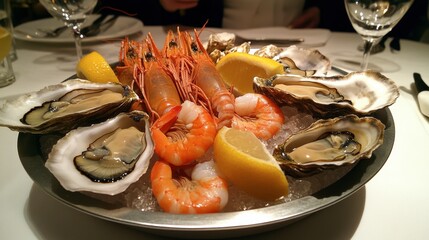 Fresh Seafood Platter with Prawns and Oysters