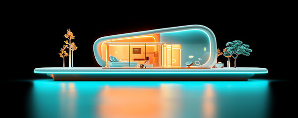 Obraz premium Minimalist futuristic house, smallscale sleek architecture with futuristic features, 3D illustration