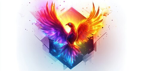 Obraz premium Colorful phoenix with glowing wings.