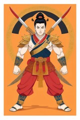 Cartoon warrior knight with sword and shield illustration