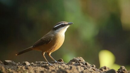 Fototapeta premium A White-browed Scimitar Babbler on the ground.