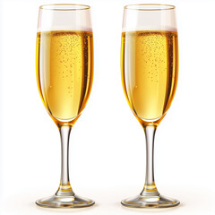 Elegant Champagne Flutes Filled With Bubbly on a White Background for Celebrations