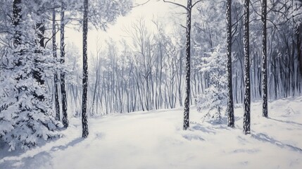 Obraz premium A winter wonderland featuring a forest covered in snow.